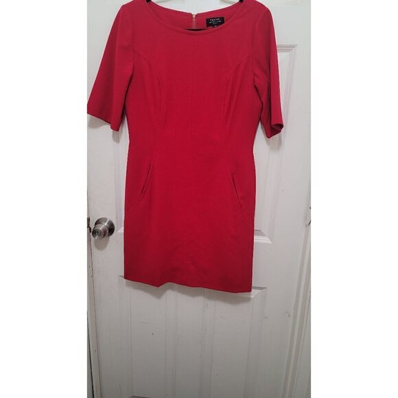 TAHARI/ARTHUR S. LEVINE WOMEN'S RED COCKTAIL STRETCH BOAT NECK DRESS ZIPPER BACK - Picture 11 of 11